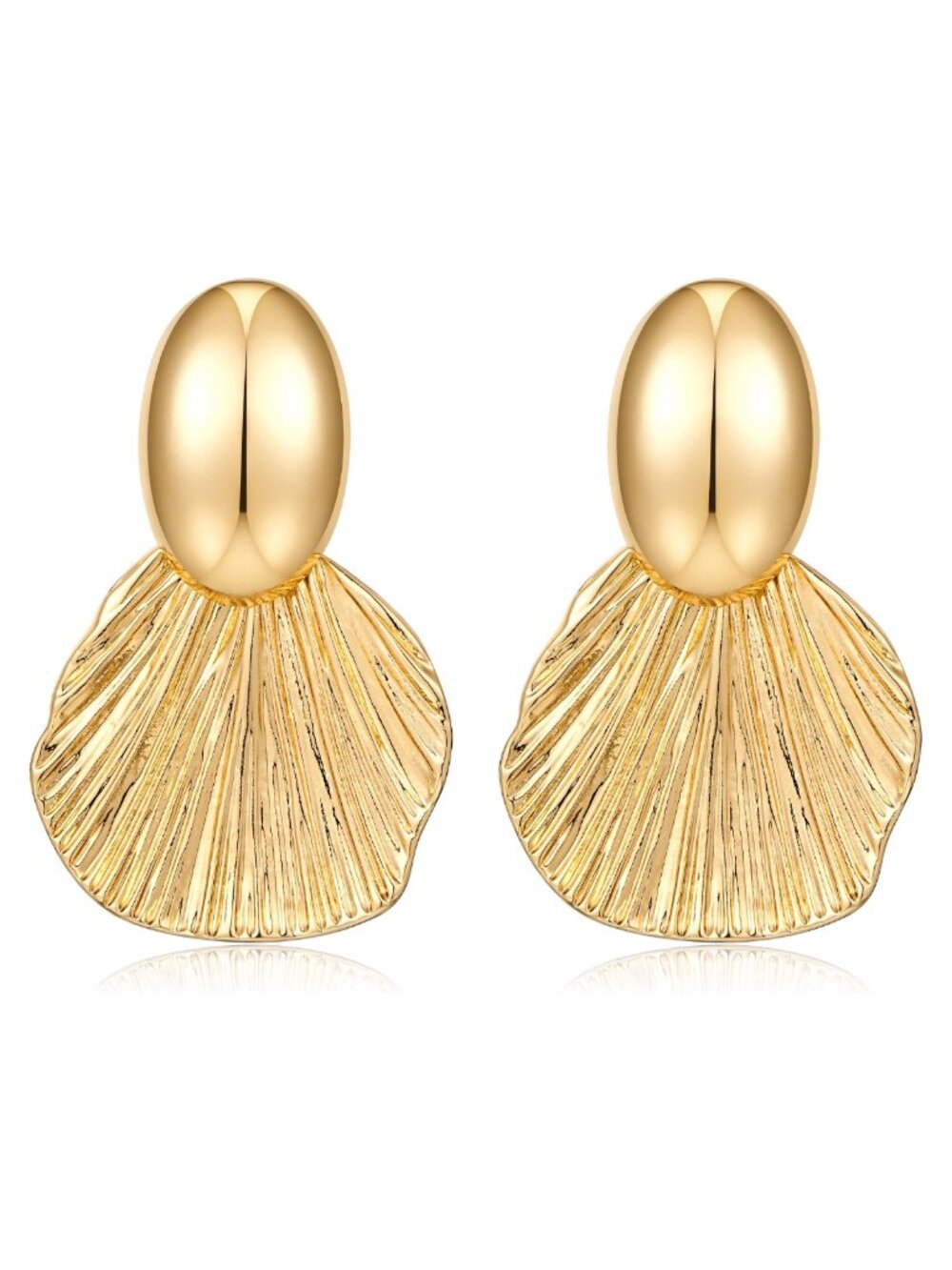 Gold Plated Dangle Earrings Chunky Fan Shell Statement Jewelry for Women
